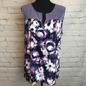 Simply Vera Purple Floral Sheer Shoulder Blouse